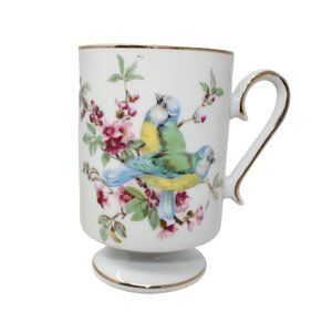 Vintage Royal Crown Pedestal Coffee Tea Mug Cup Songbirds On Flowering Branch